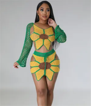 Hand-crochet Sunflowers Beachwear Cover Up 2 Piece Sets