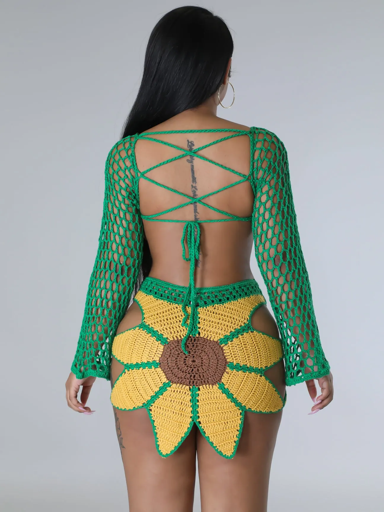 Hand-crochet Sunflowers Beachwear Cover Up 2 Piece Sets