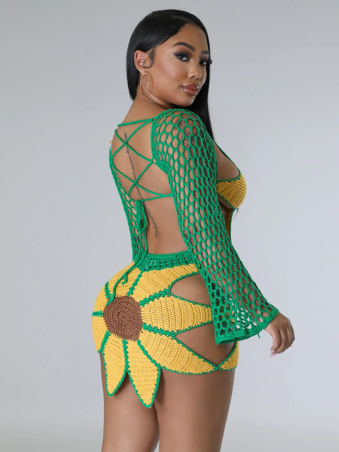 Hand-crochet Sunflowers Beachwear Cover Up 2 Piece Sets