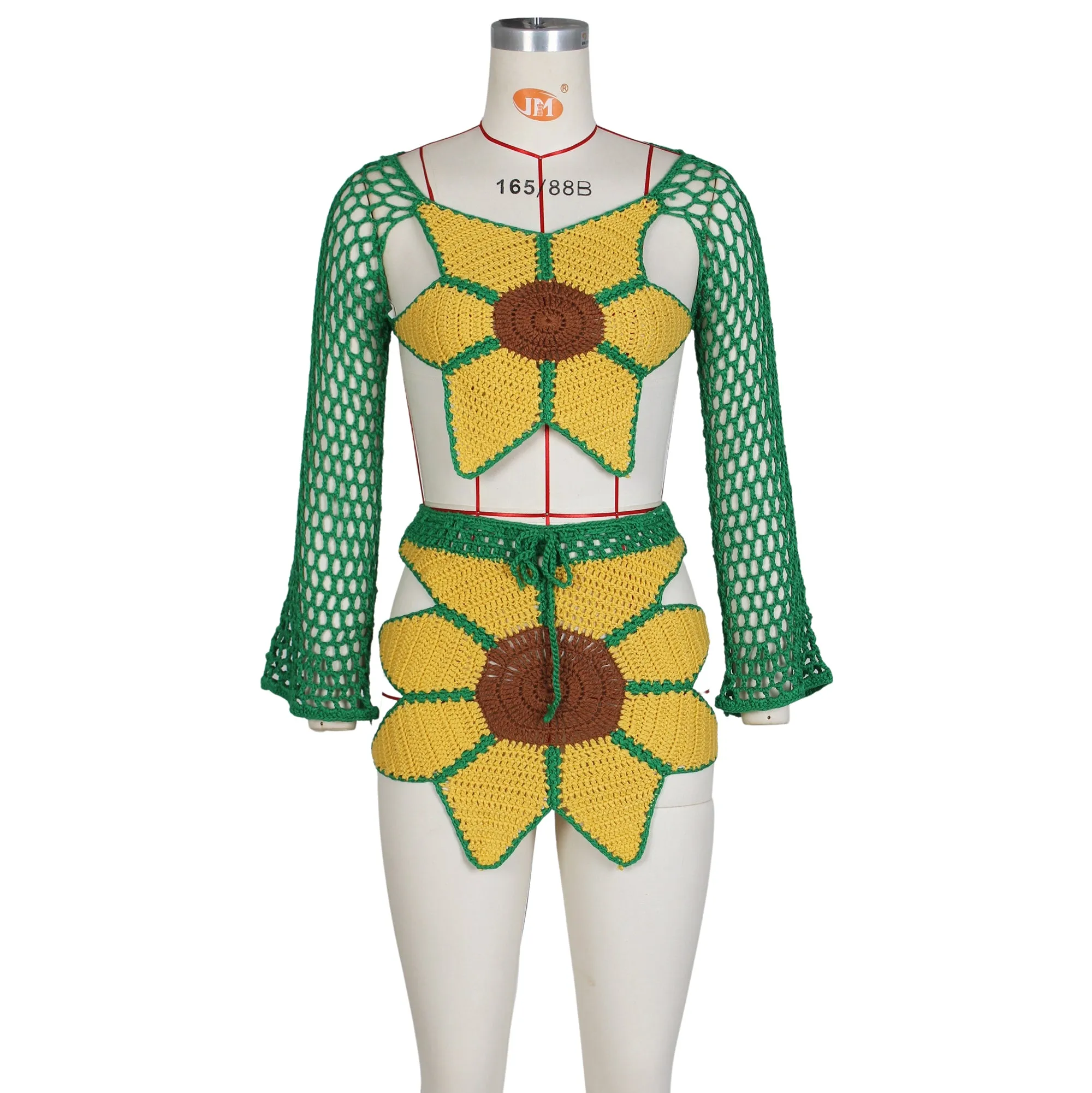 Hand-crochet Sunflowers Beachwear Cover Up 2 Piece Sets