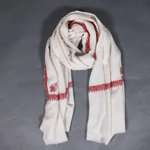 Hashidar White Sozni Embroidered stole