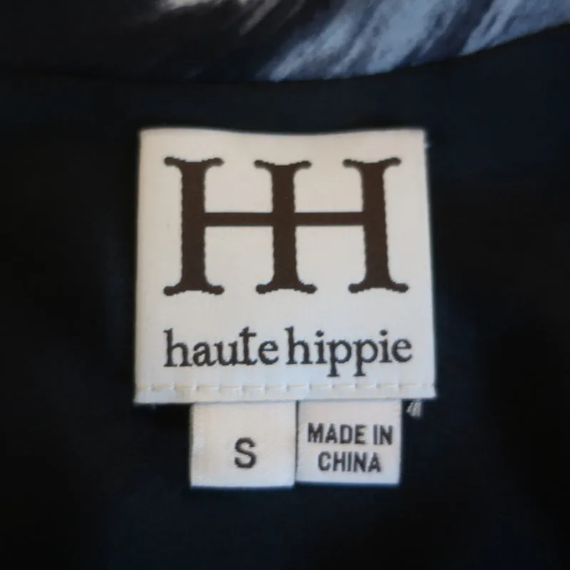 Haute Hippie Cowl Back Camisole Black Printed Silk Size Small V-Neck Tank Top