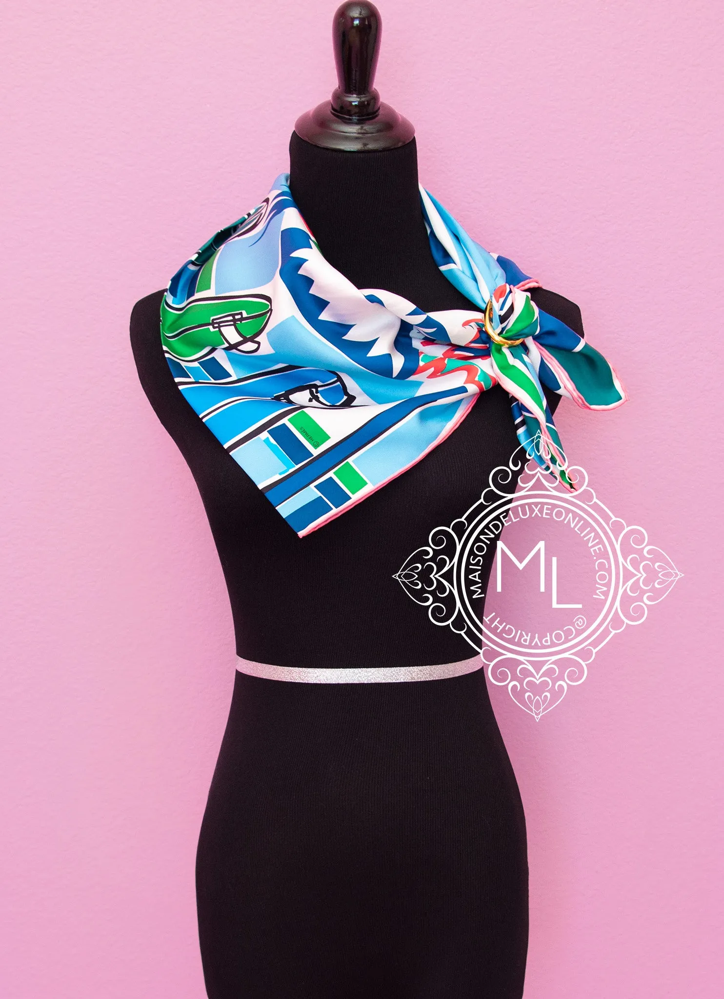 Hermes Green Twill Silk 90 cm Sea Surf and Fun Scarf