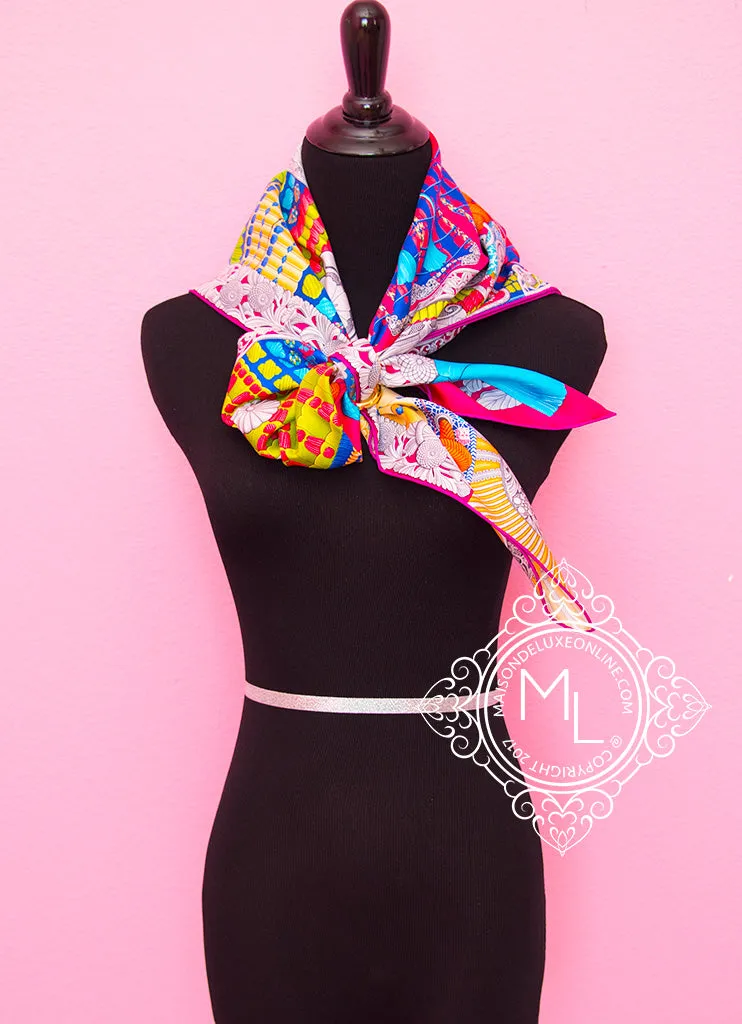 Hermes Pink Blue Twill Silk 90 cm Parures De Samourais Scarf
