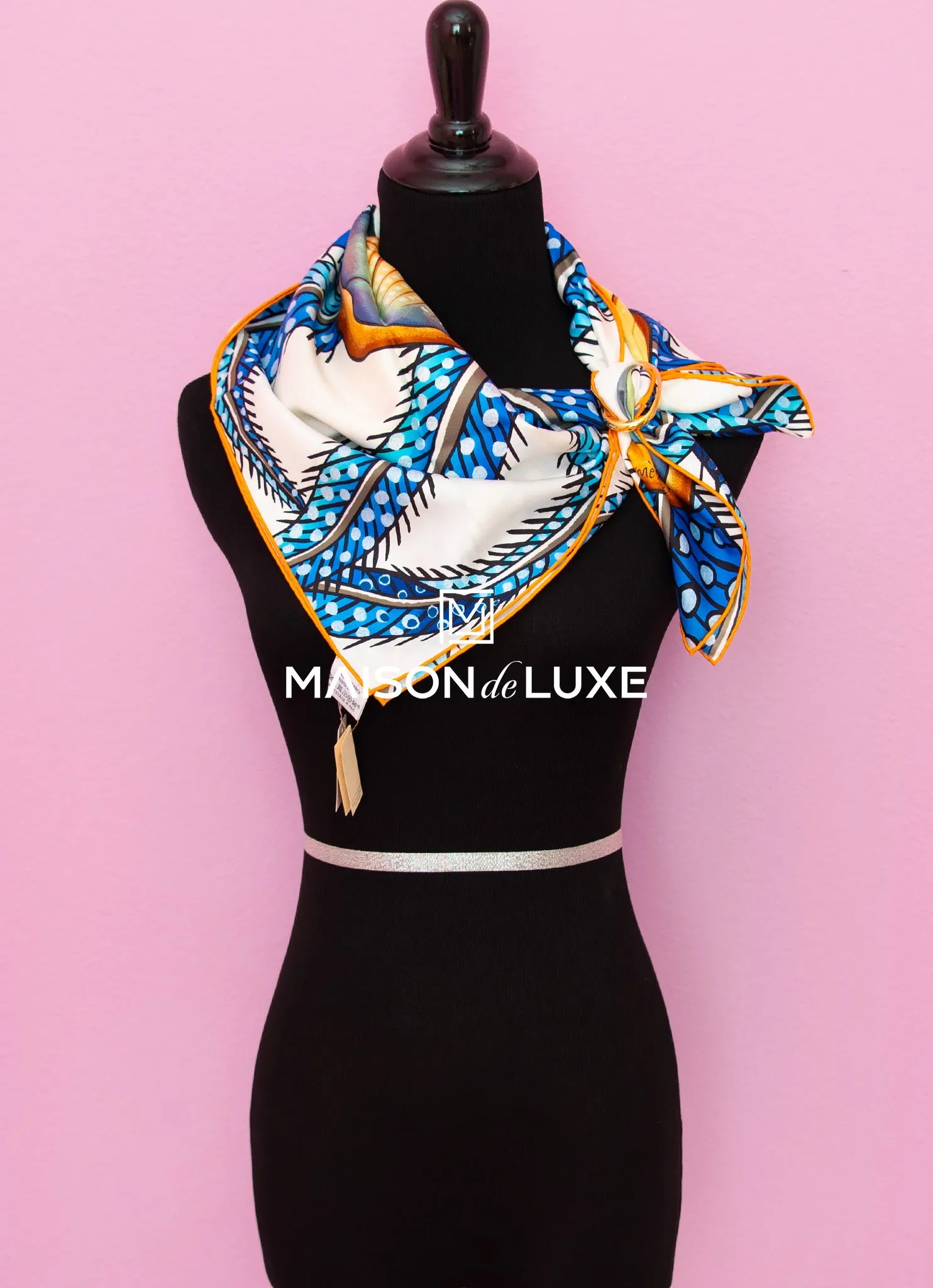 Hermes "Baobab Cat" White Twill Silk 90 cm Scarf