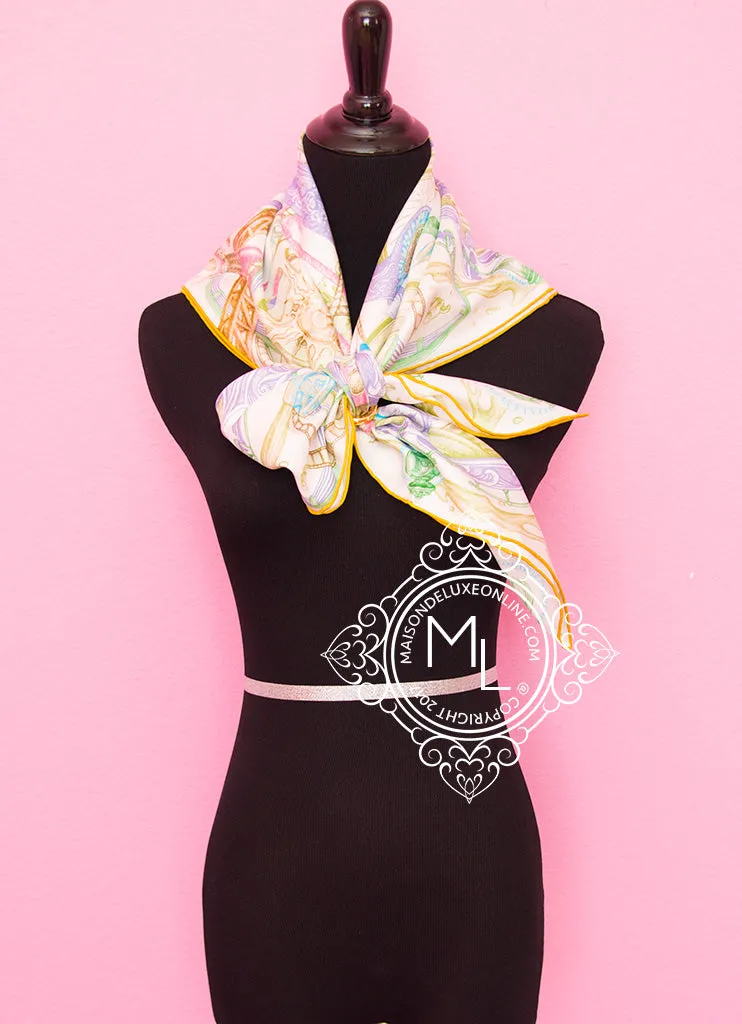 Hermes "The Horsawards" Purple Gold Twill Silk 90 cm Scarf