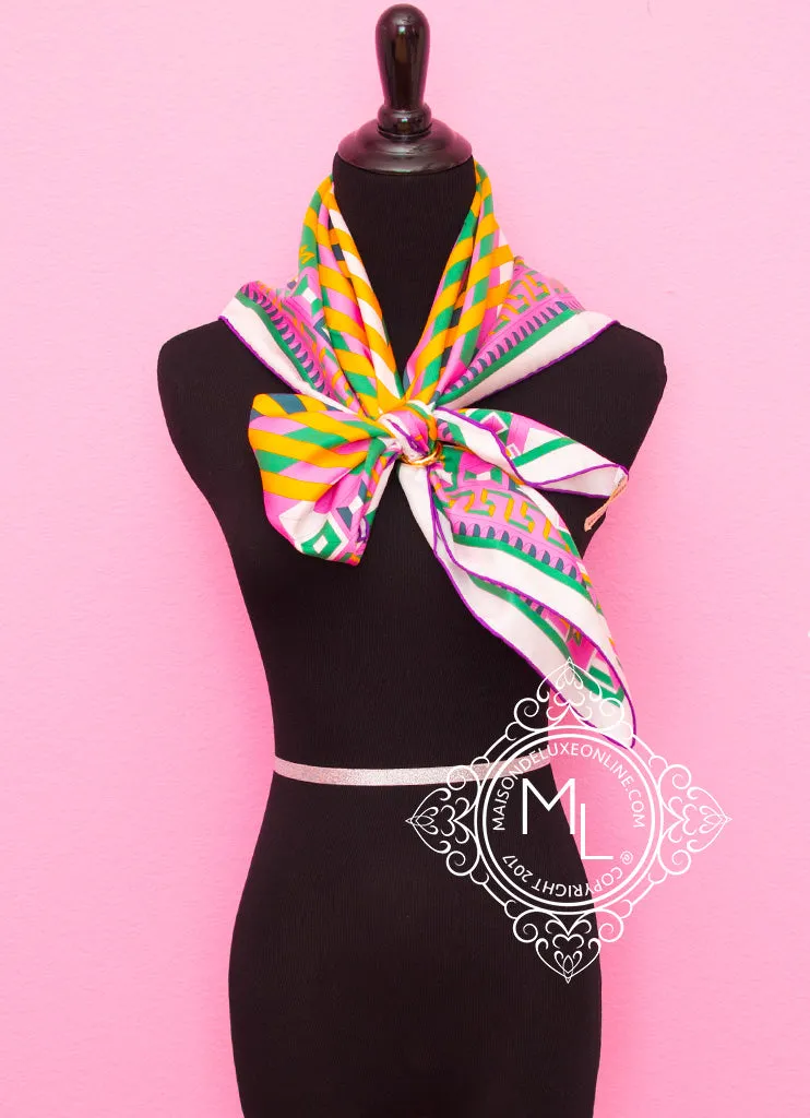 Hermes Yellow Green Twill Silk 90 cm Le Fil d'Ariane Scarf