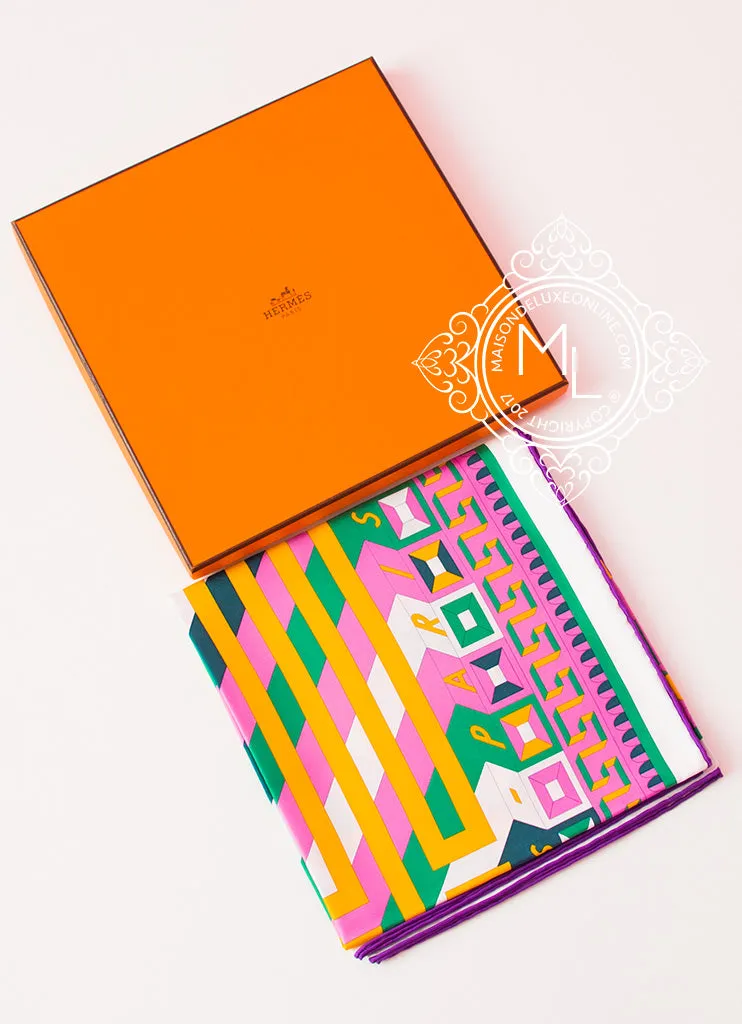 Hermes Yellow Green Twill Silk 90 cm Le Fil d'Ariane Scarf