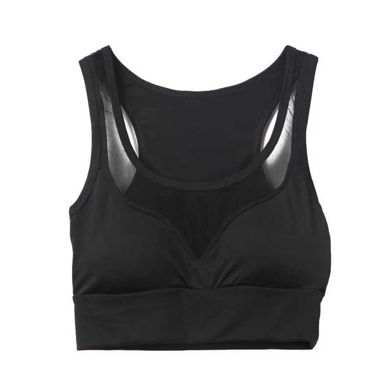 Hot Women Mesh Patchwork Sports Bra Tank Tops Bodycon Slim Gym Sports