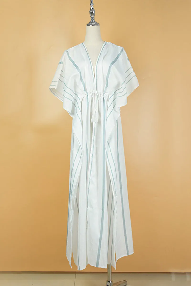 HSZ1052 Striped Open-Front Kimono Cover-Up