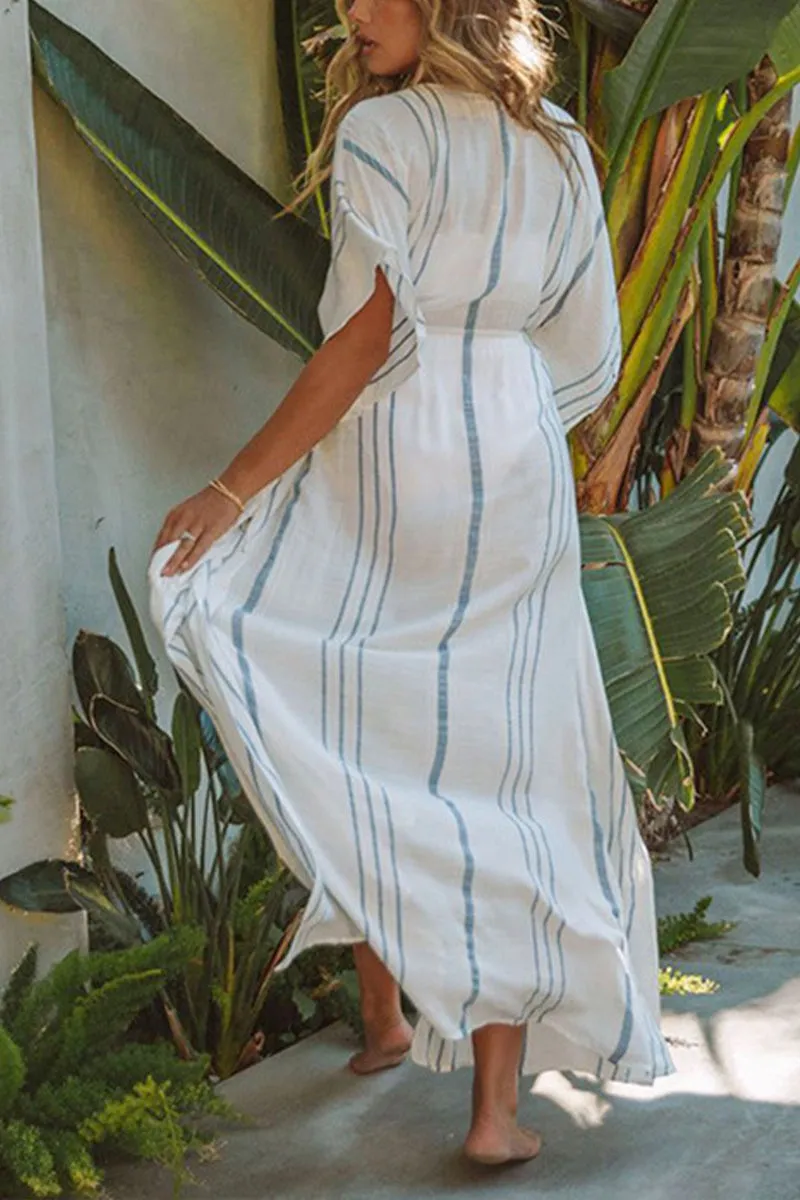 HSZ1052 Striped Open-Front Kimono Cover-Up