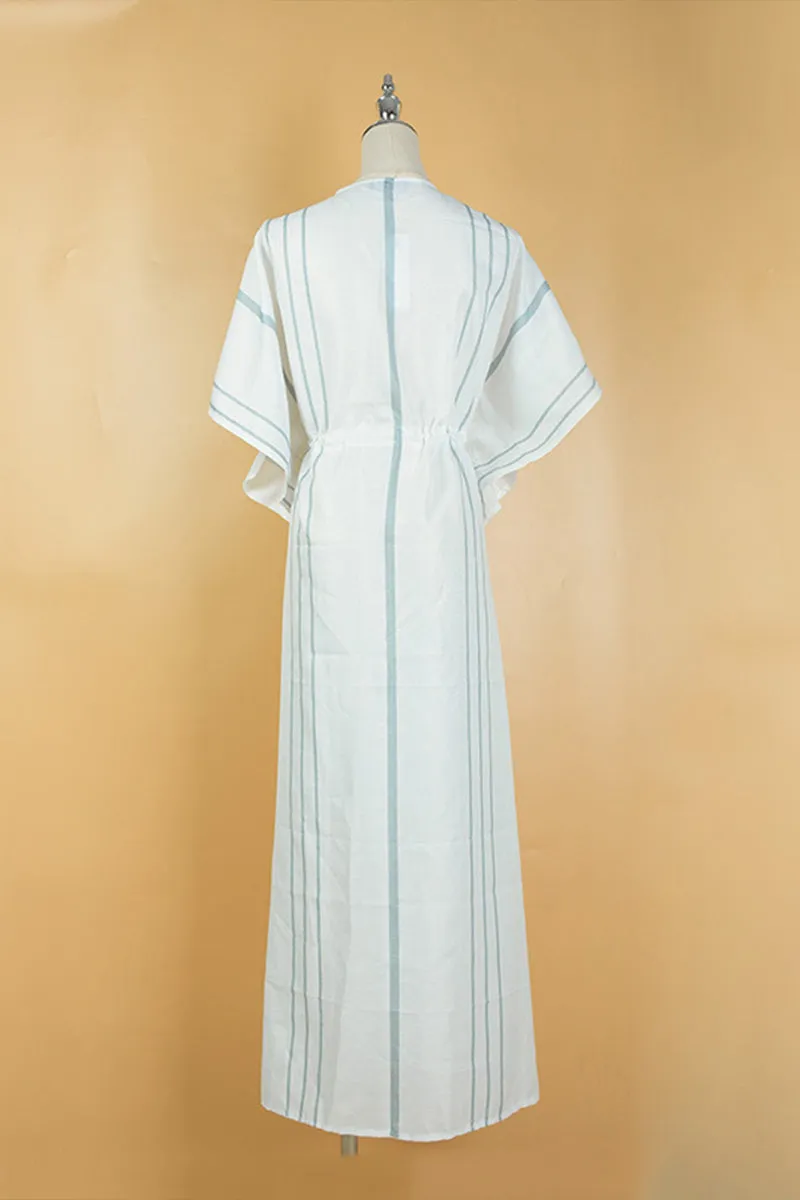 HSZ1052 Striped Open-Front Kimono Cover-Up