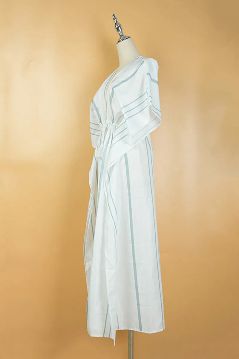 HSZ1052 Striped Open-Front Kimono Cover-Up