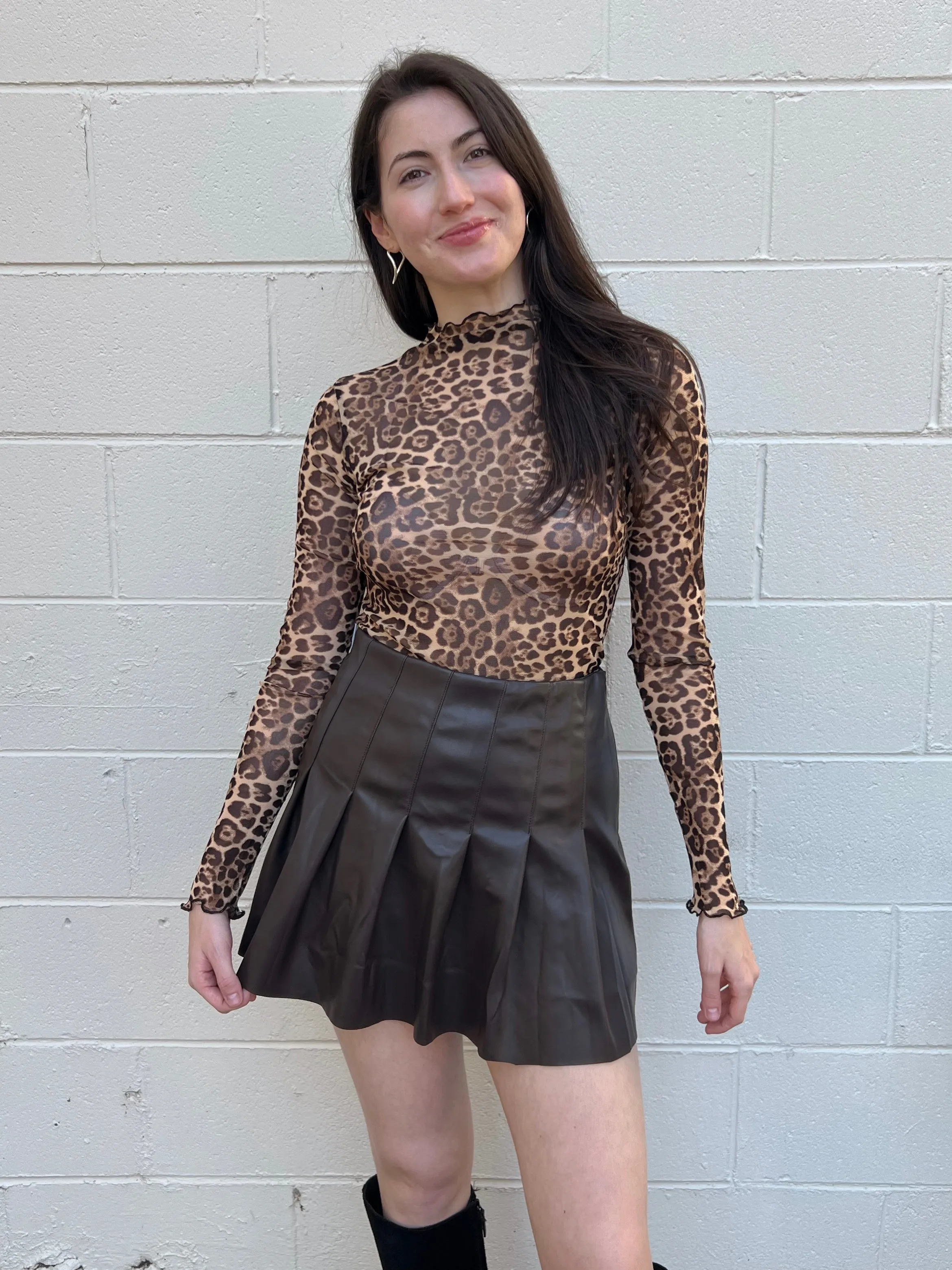 In A Trance Mesh Long Sleeve Leopard Top