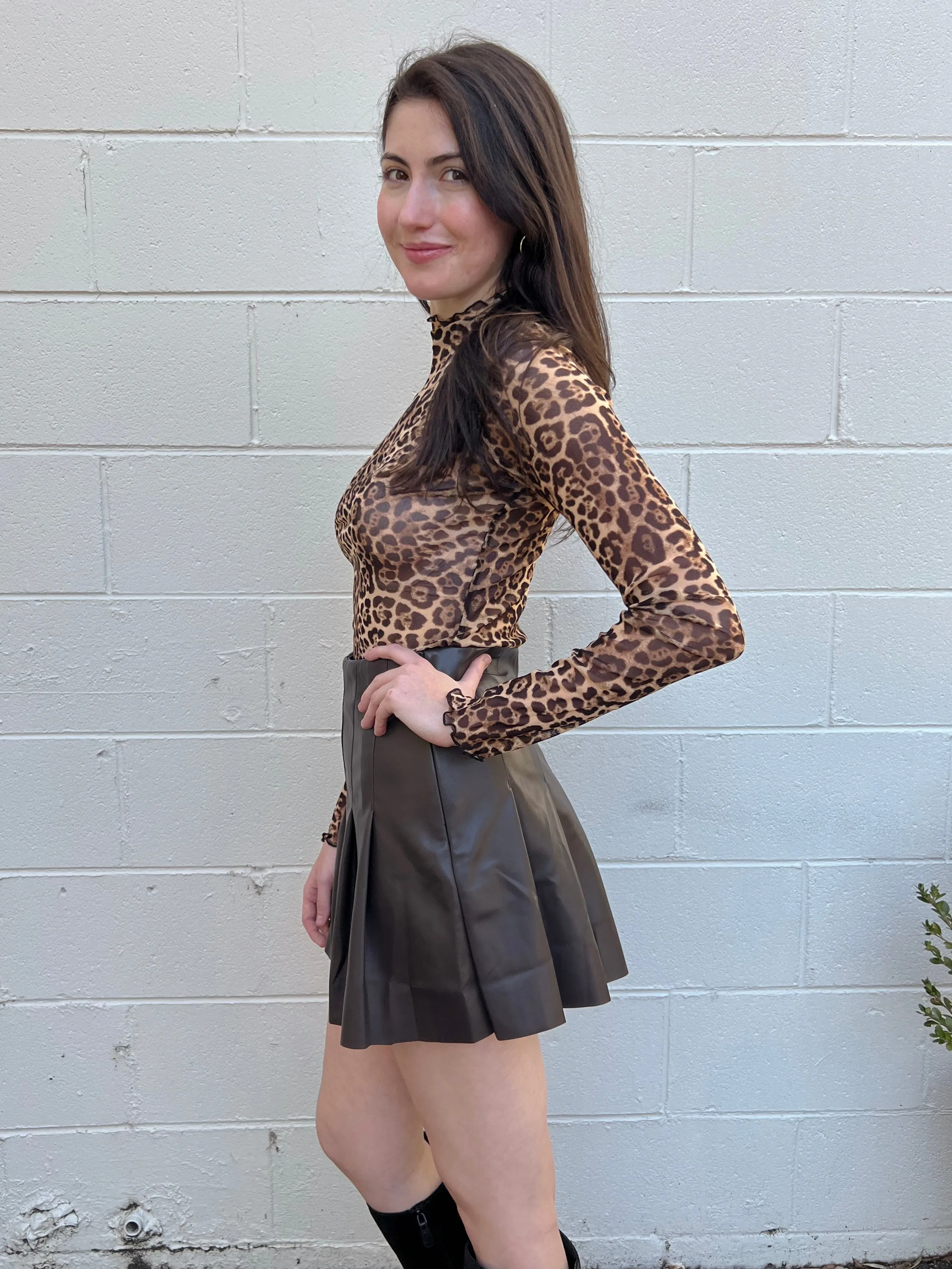 In A Trance Mesh Long Sleeve Leopard Top