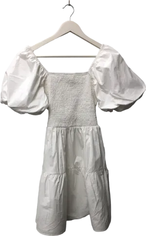 In The Style Poplin Milkmaid Balloon Sleeve Playsuit With Lace Neck Detail In White UK 12