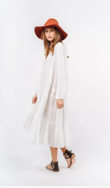 Indah Belladon Belladonna Long Sleeve Tiered Tea Length Dress | SALE