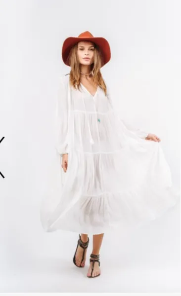 Indah Belladon Belladonna Long Sleeve Tiered Tea Length Dress | SALE