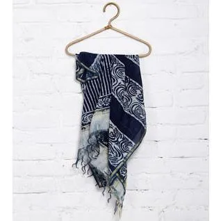Indigo Block Printed Cotton Silk Dupatta