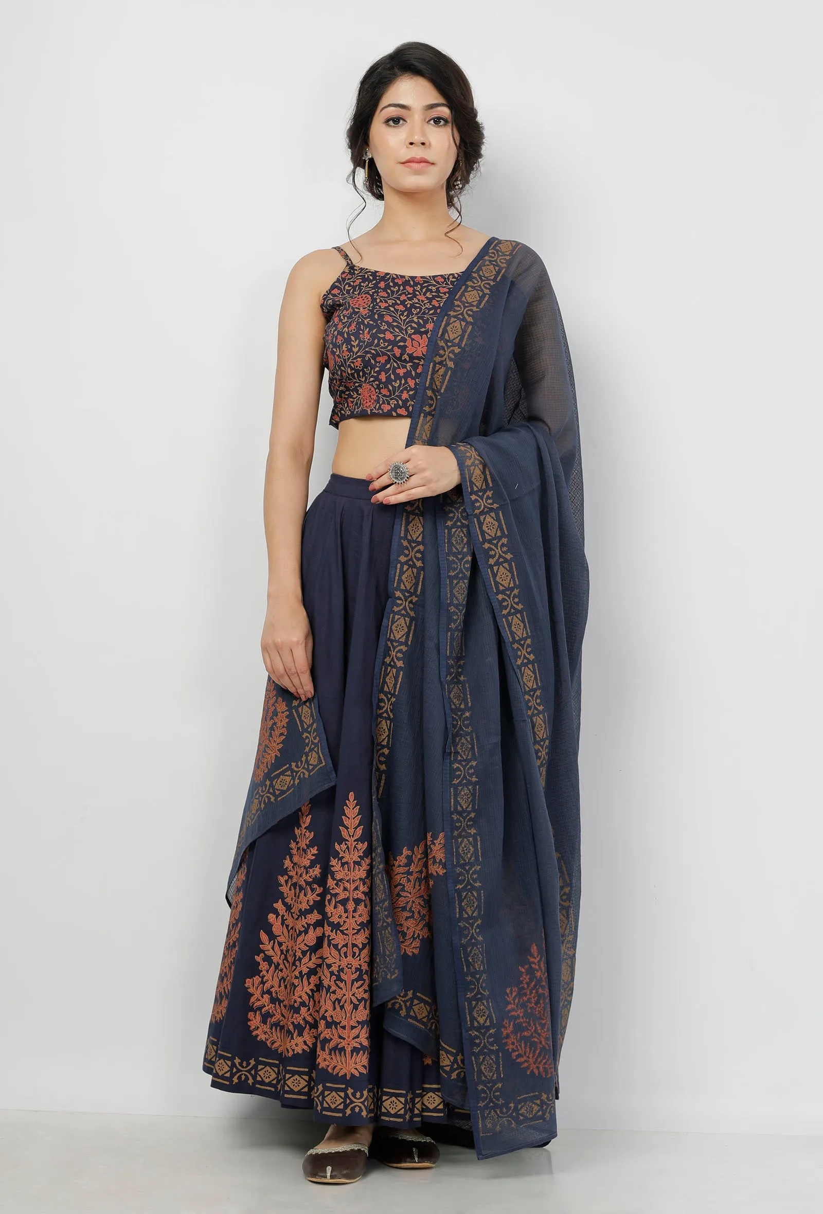 Indigo Blue Hand-Block Printed Kota Dupatta