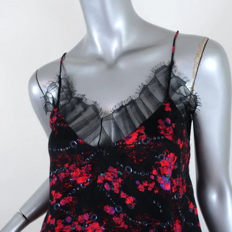 IRO Camisole Dasher Black Lace-Trim Floral Print Viscose Size 32 Tank Top