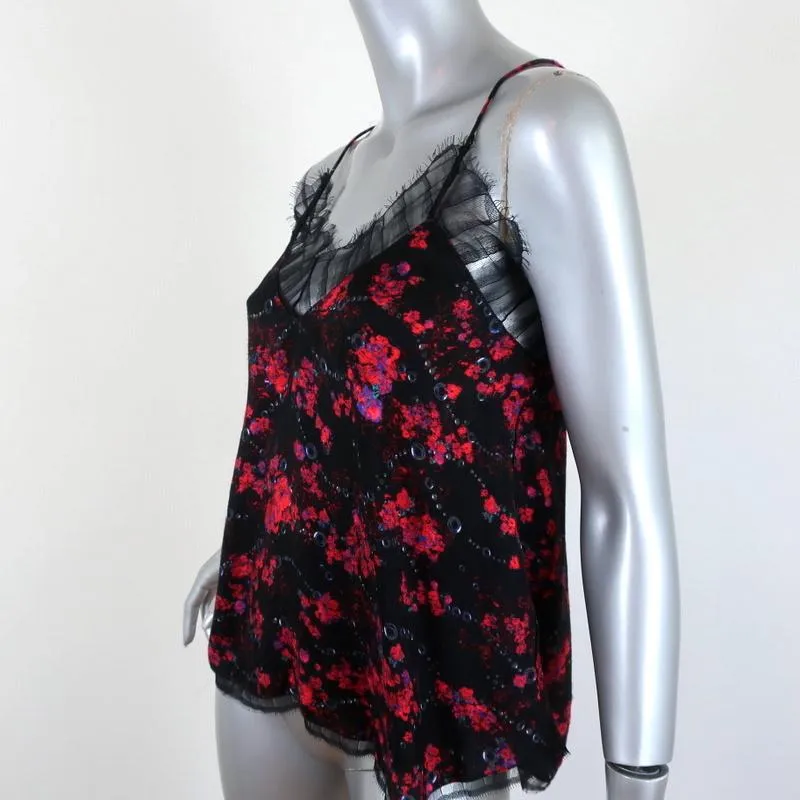 IRO Camisole Dasher Black Lace-Trim Floral Print Viscose Size 32 Tank Top