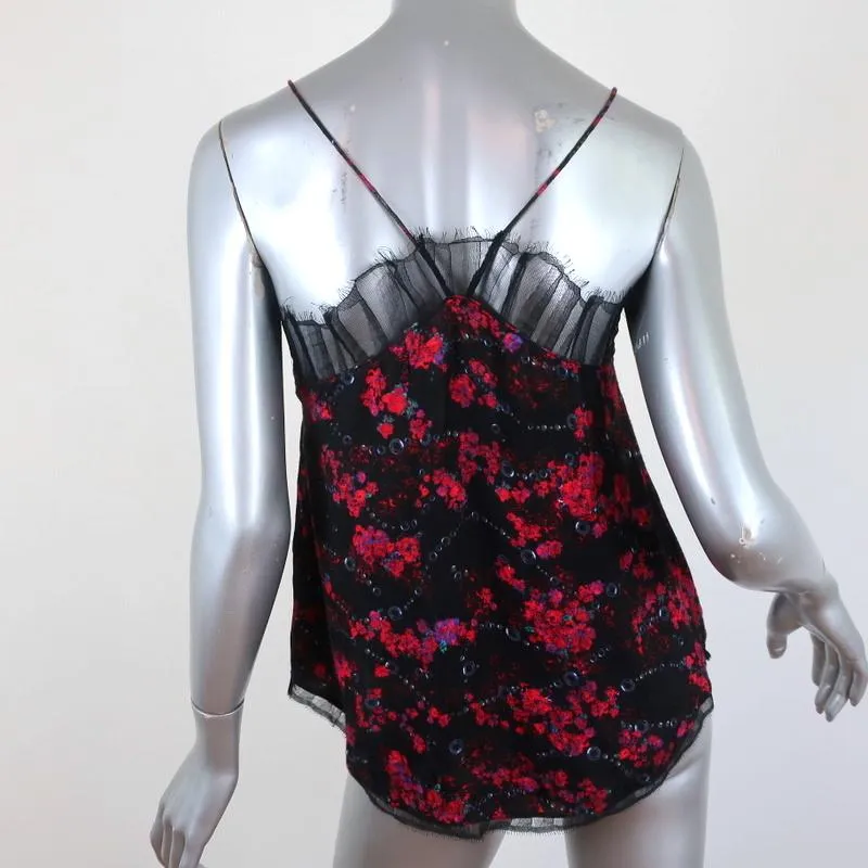 IRO Camisole Dasher Black Lace-Trim Floral Print Viscose Size 32 Tank Top