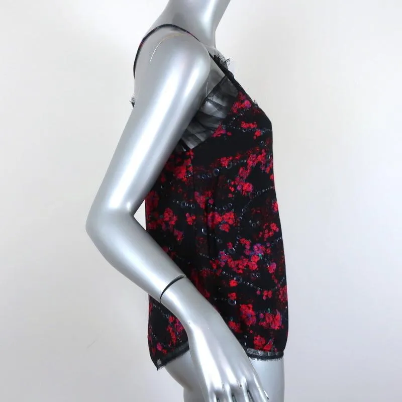 IRO Camisole Dasher Black Lace-Trim Floral Print Viscose Size 32 Tank Top