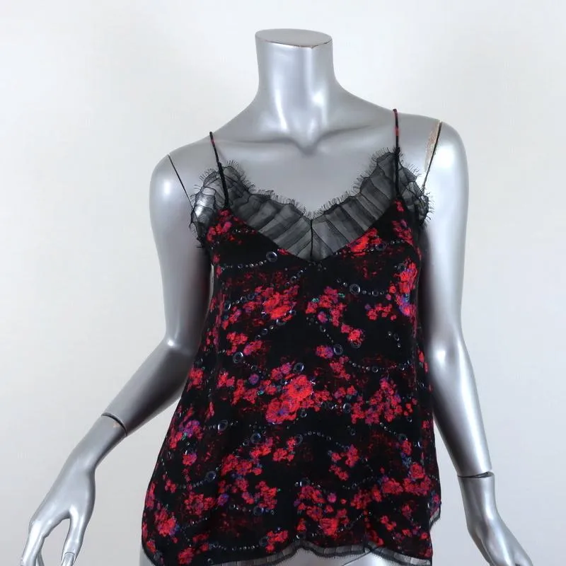 IRO Camisole Dasher Black Lace-Trim Floral Print Viscose Size 32 Tank Top