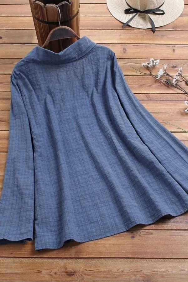 Irregular Collar Cotton & Linen Shirt