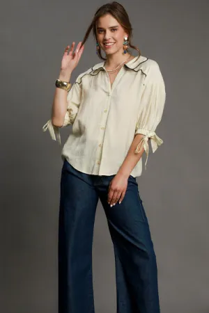 Ivory Embroidered Detail Button Down Shirt