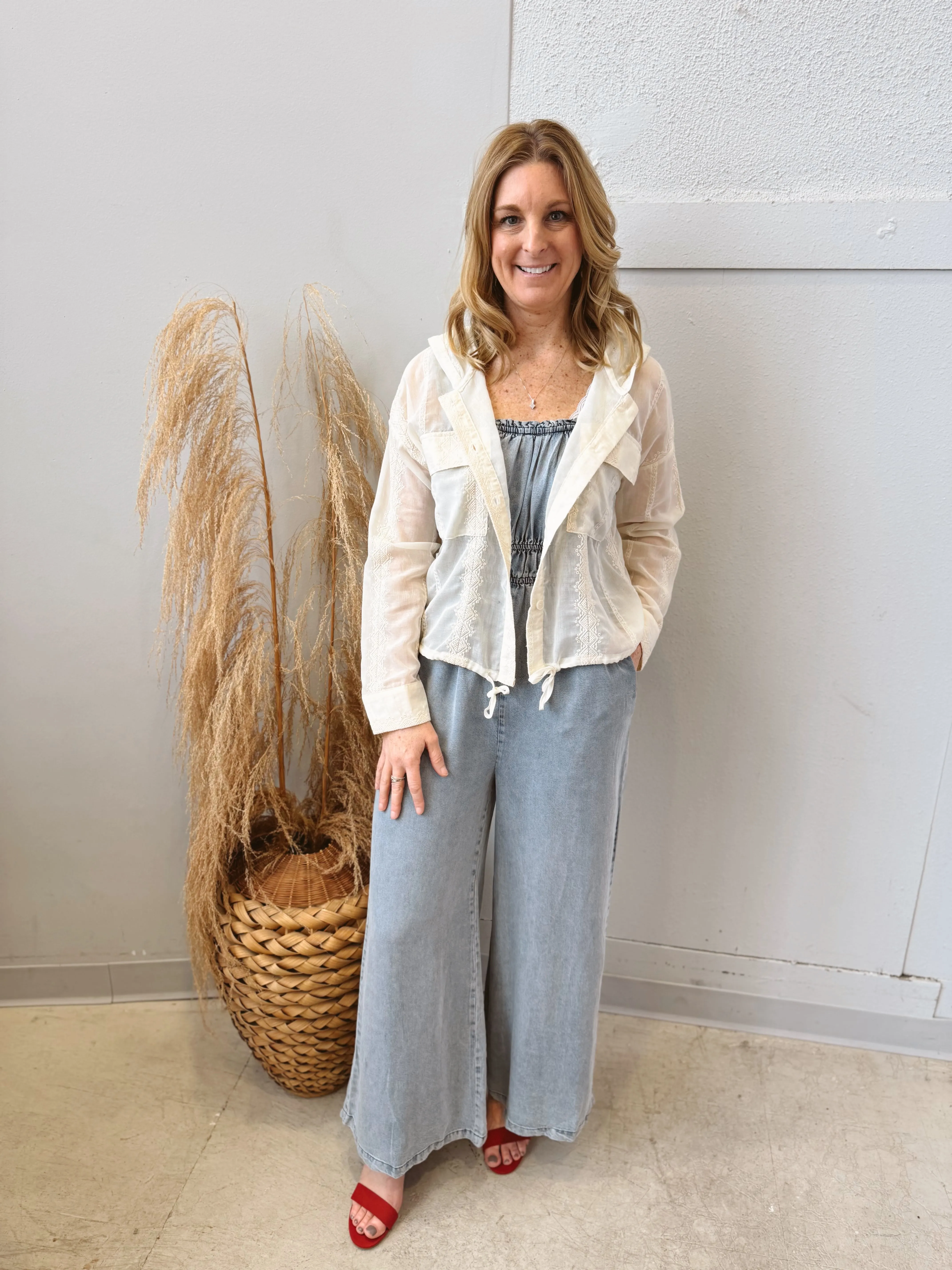Ivory Eyelet Sheer Jacket