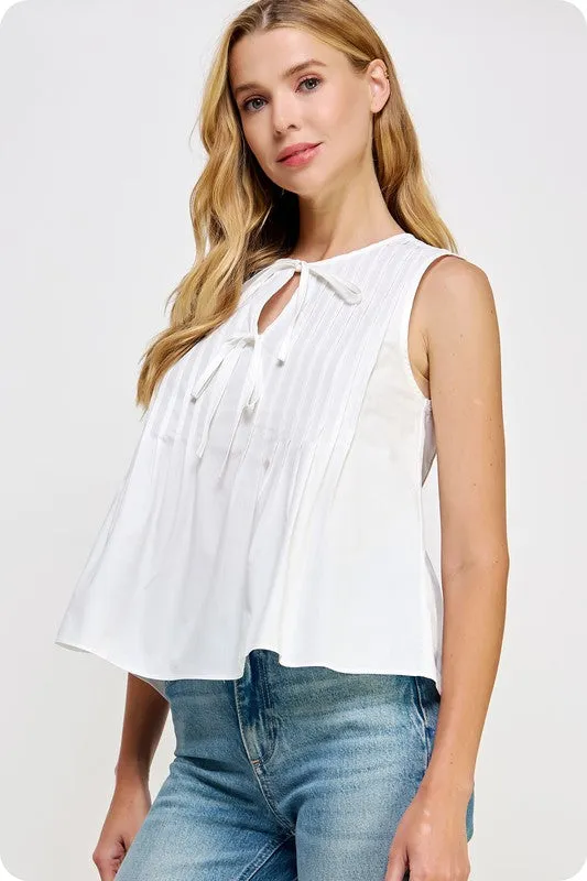 Ivory Pin Tuck Poplin Top