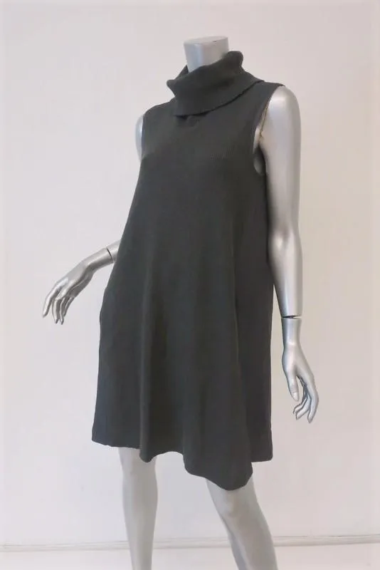 James Perse Surplus Woven Rib Dress Dark Gray Size 2 Sleeveless Turtleneck