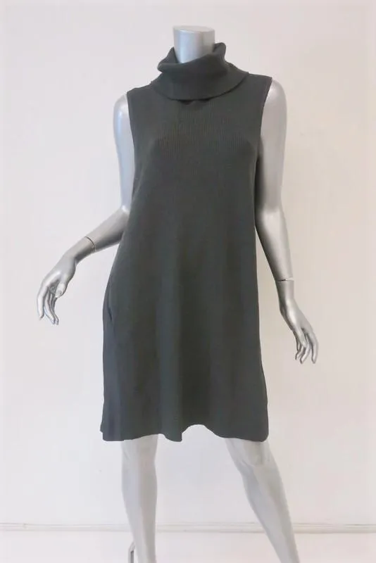 James Perse Surplus Woven Rib Dress Dark Gray Size 2 Sleeveless Turtleneck