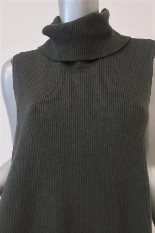 James Perse Surplus Woven Rib Dress Dark Gray Size 2 Sleeveless Turtleneck