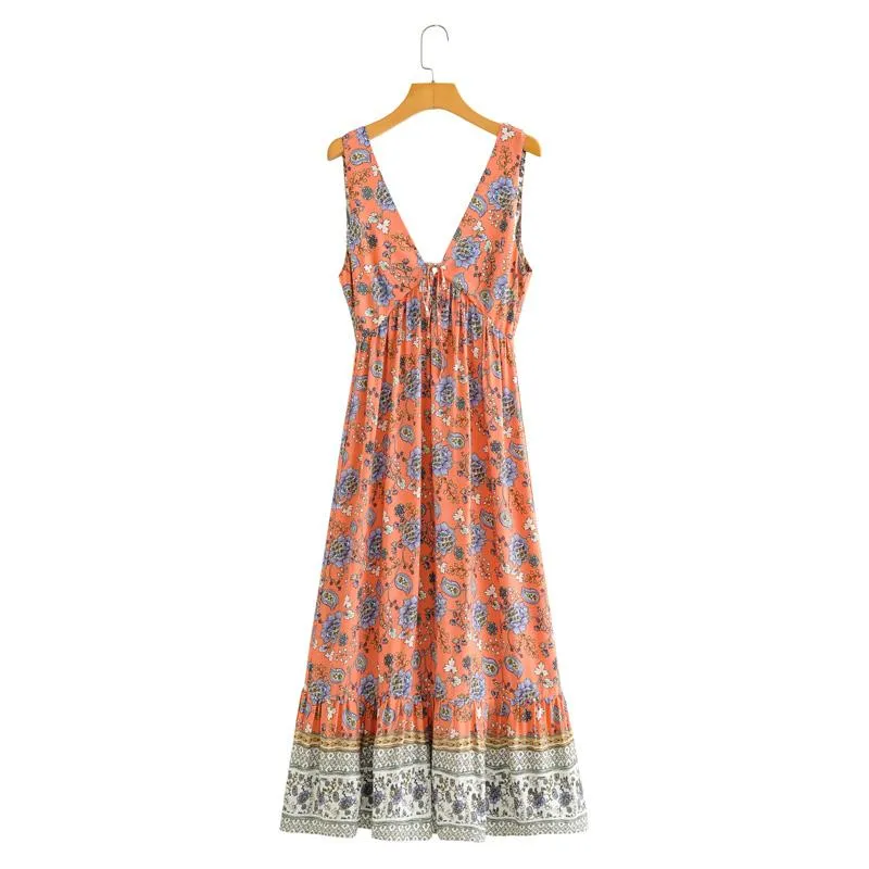 JASMINE Boho Floral Sleeveless Cotton Maxi Dress