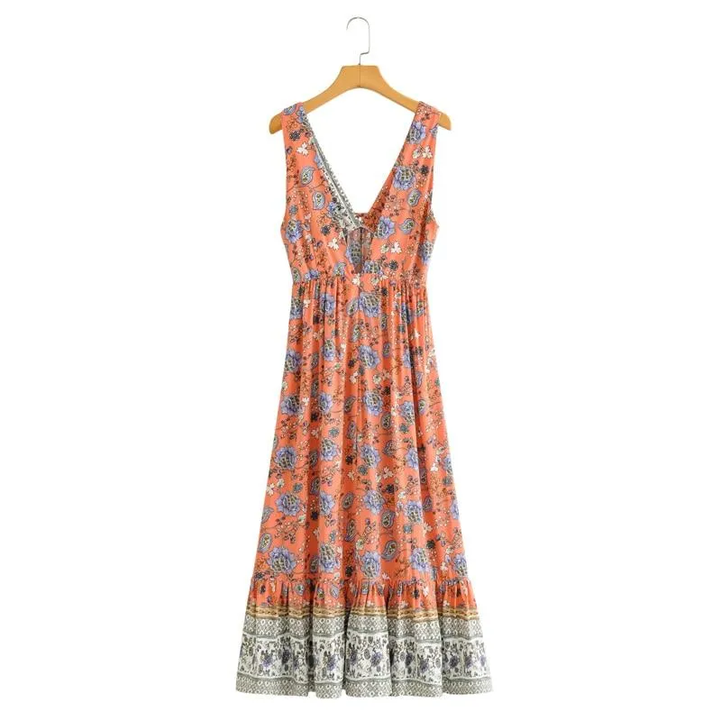 JASMINE Boho Floral Sleeveless Cotton Maxi Dress