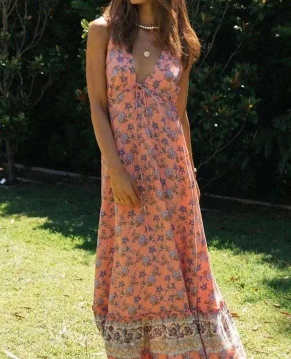 JASMINE Boho Floral Sleeveless Cotton Maxi Dress