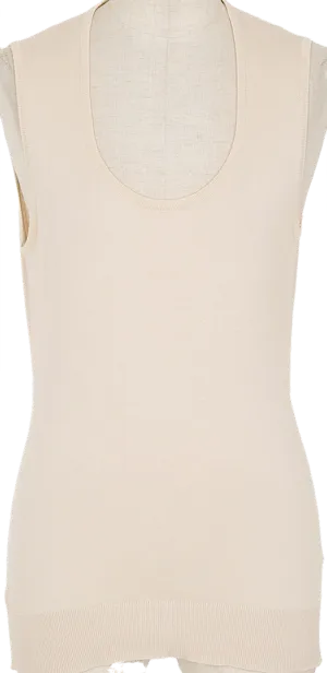JOHN SMEDLEY LONDON. Beige Cotton Knit Sleeveless Shirt