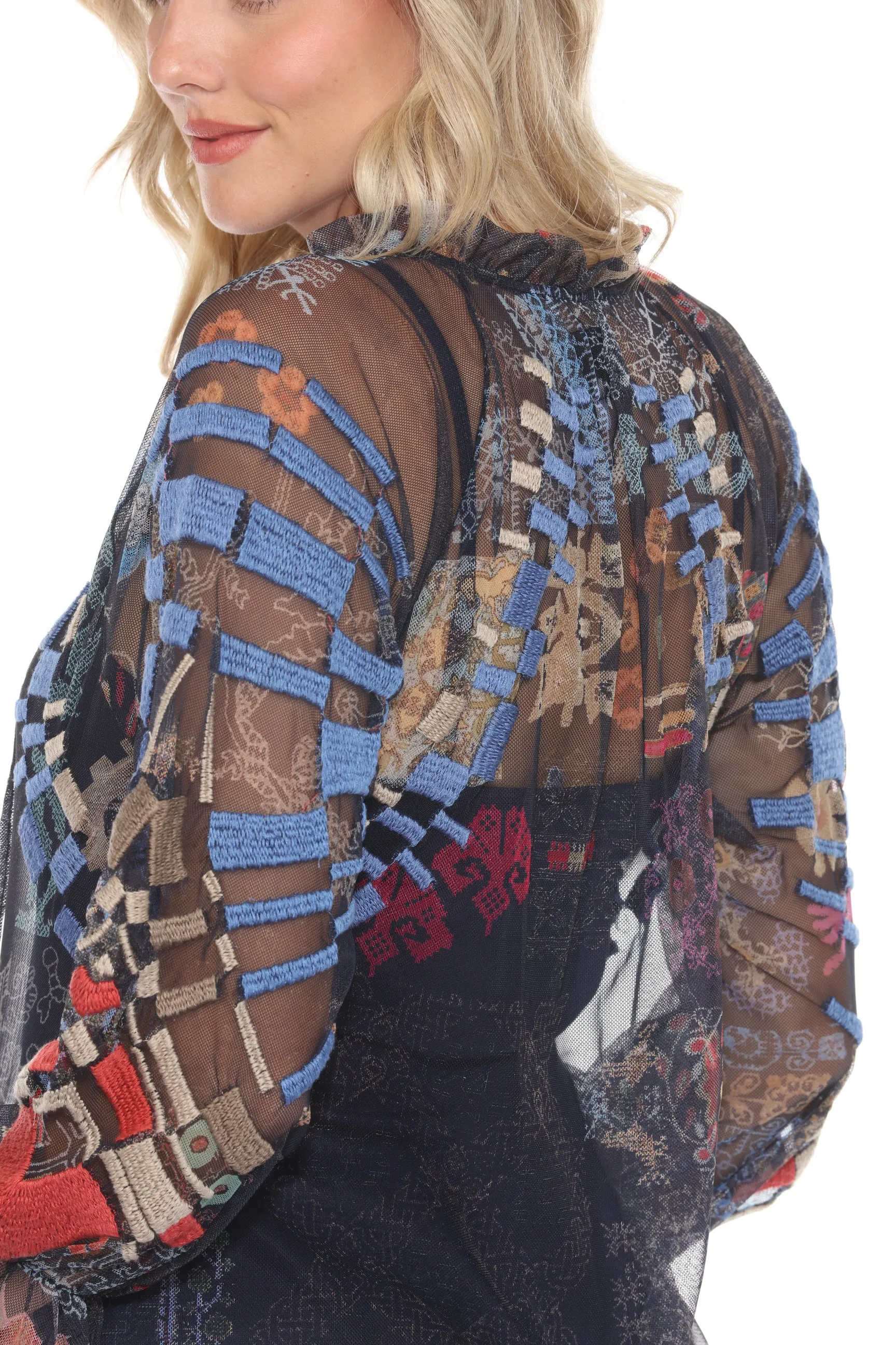 Johnny Was Biya Elrey Mesh Embroidered Slip Blouse B12623-E
