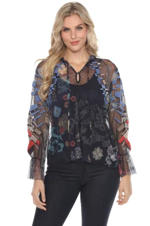 Johnny Was Biya Elrey Mesh Embroidered Slip Blouse B12623-E