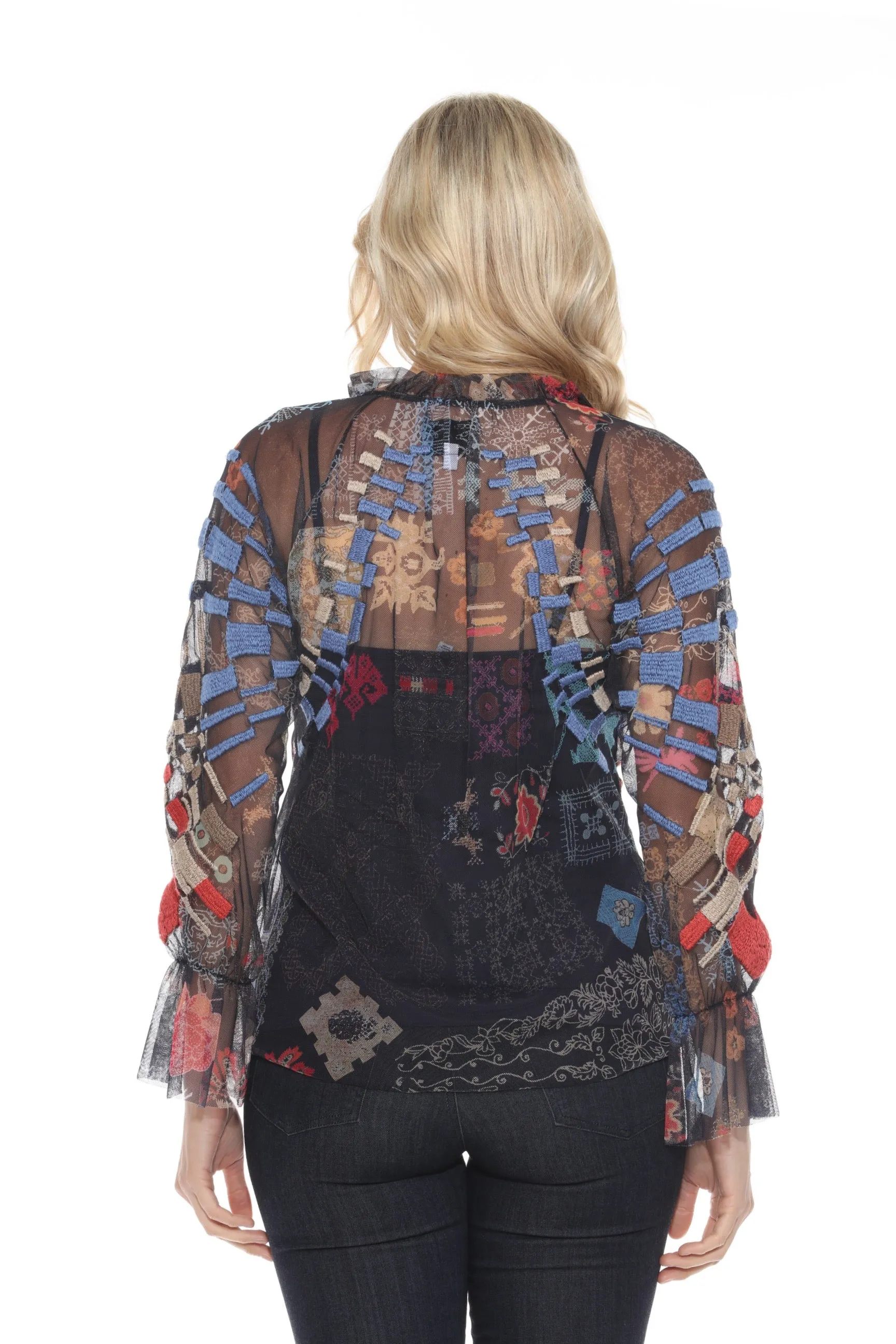 Johnny Was Biya Elrey Mesh Embroidered Slip Blouse B12623-E