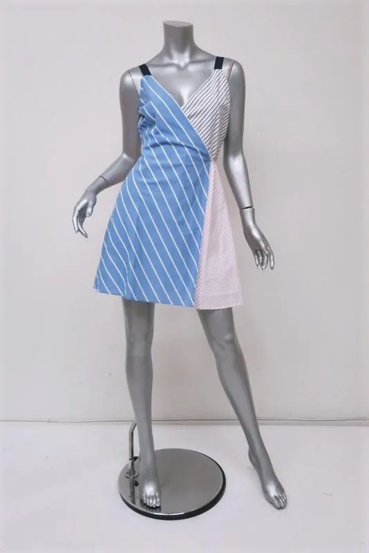 Joie Wrap Dress Editha Mixed-Stripe Cotton Size Small Sleeveless V-Neck Mini