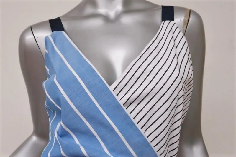 Joie Wrap Dress Editha Mixed-Stripe Cotton Size Small Sleeveless V-Neck Mini