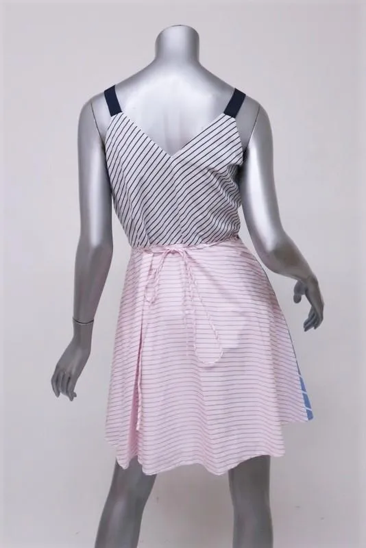 Joie Wrap Dress Editha Mixed-Stripe Cotton Size Small Sleeveless V-Neck Mini