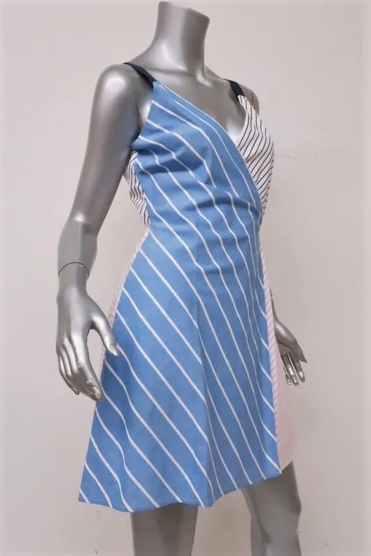 Joie Wrap Dress Editha Mixed-Stripe Cotton Size Small Sleeveless V-Neck Mini
