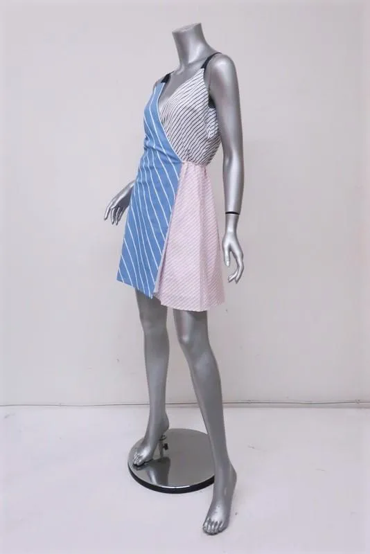 Joie Wrap Dress Editha Mixed-Stripe Cotton Size Small Sleeveless V-Neck Mini