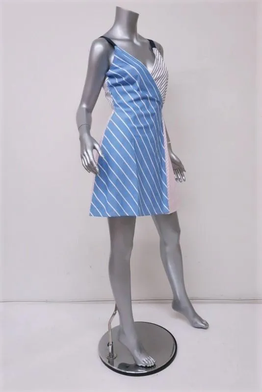 Joie Wrap Dress Editha Mixed-Stripe Cotton Size Small Sleeveless V-Neck Mini