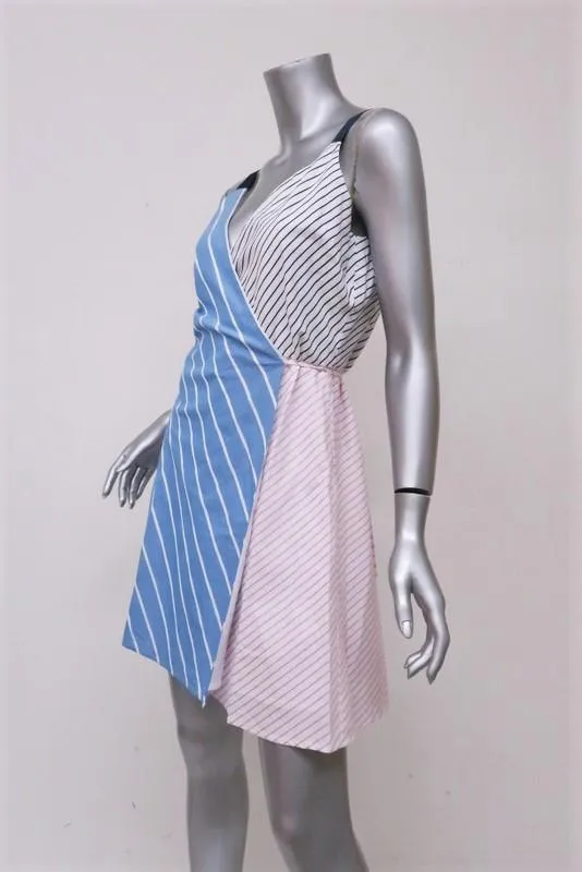 Joie Wrap Dress Editha Mixed-Stripe Cotton Size Small Sleeveless V-Neck Mini